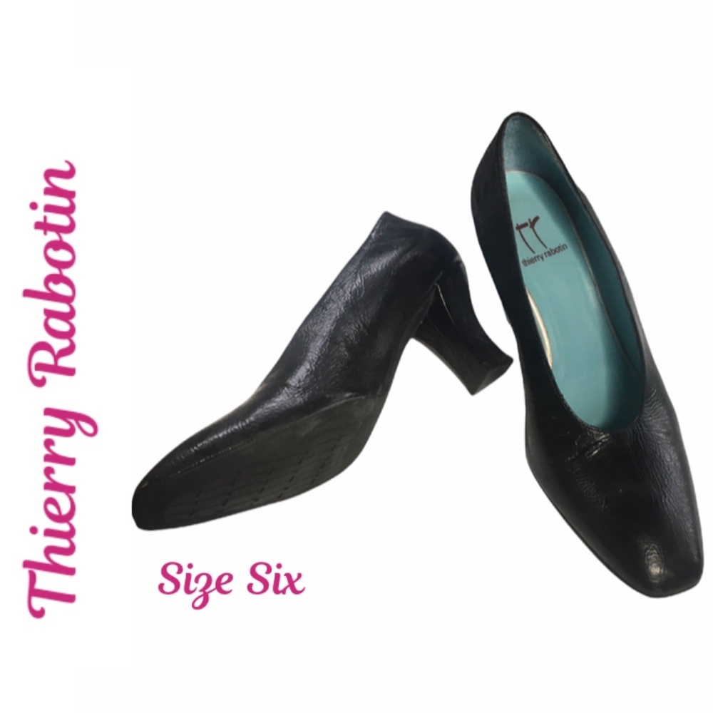 Gently Worn Thierry Rabotin Black Leather Pumps Condition Excellent